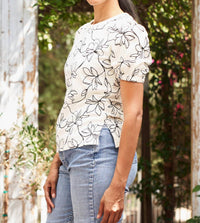 PAPARAZZI Embroidered French Terry Puff Sleeve Top in ivory black - women's blouse - view 4