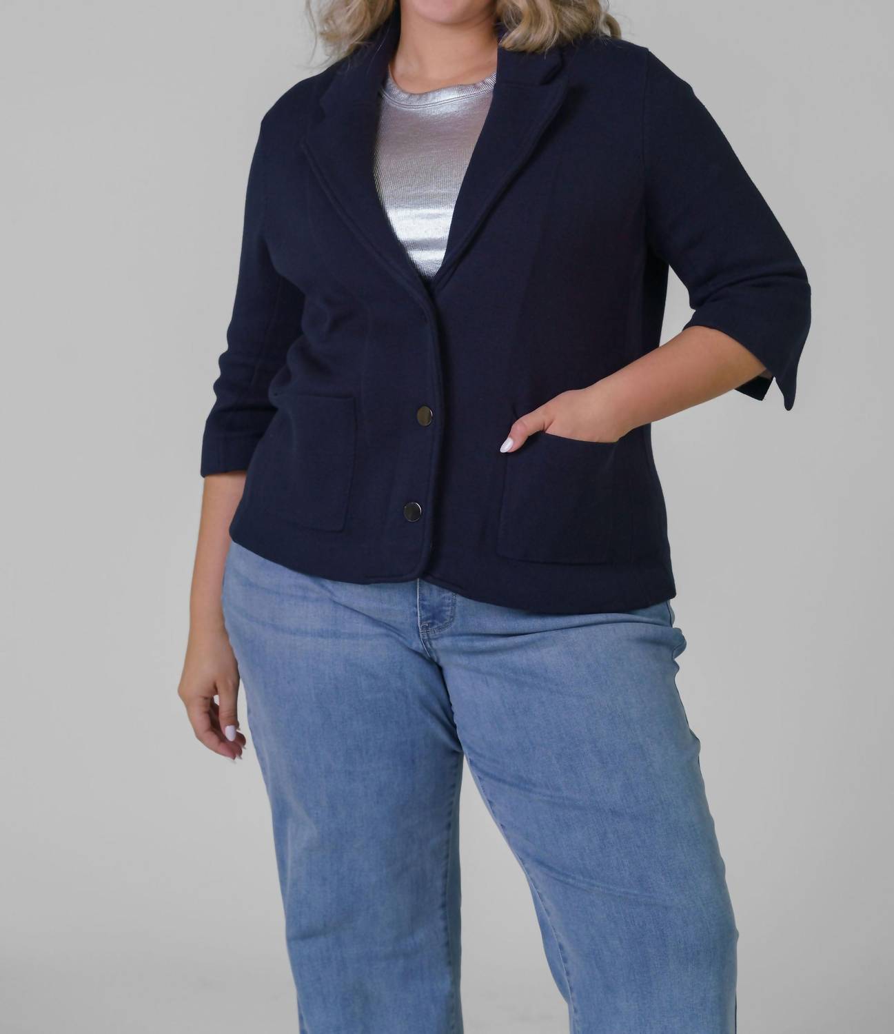 Minnie Rose - Cotton Blend Shrunken Blazer - Plus