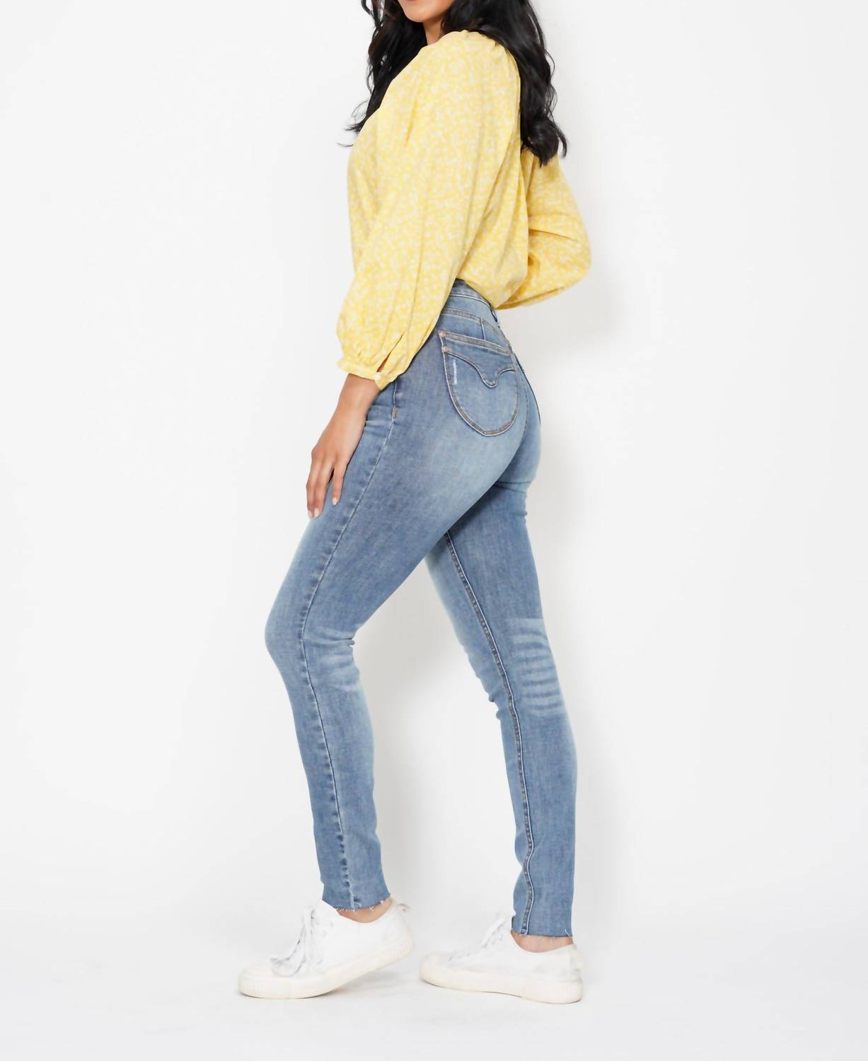 Judy Blue High Waist Tummy Control Shield Pocket Skinny Jeans in blue - women's jeans - detail view