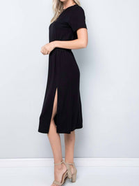 Hailey Apparel - Short Sleeve Midi Dress With Slit