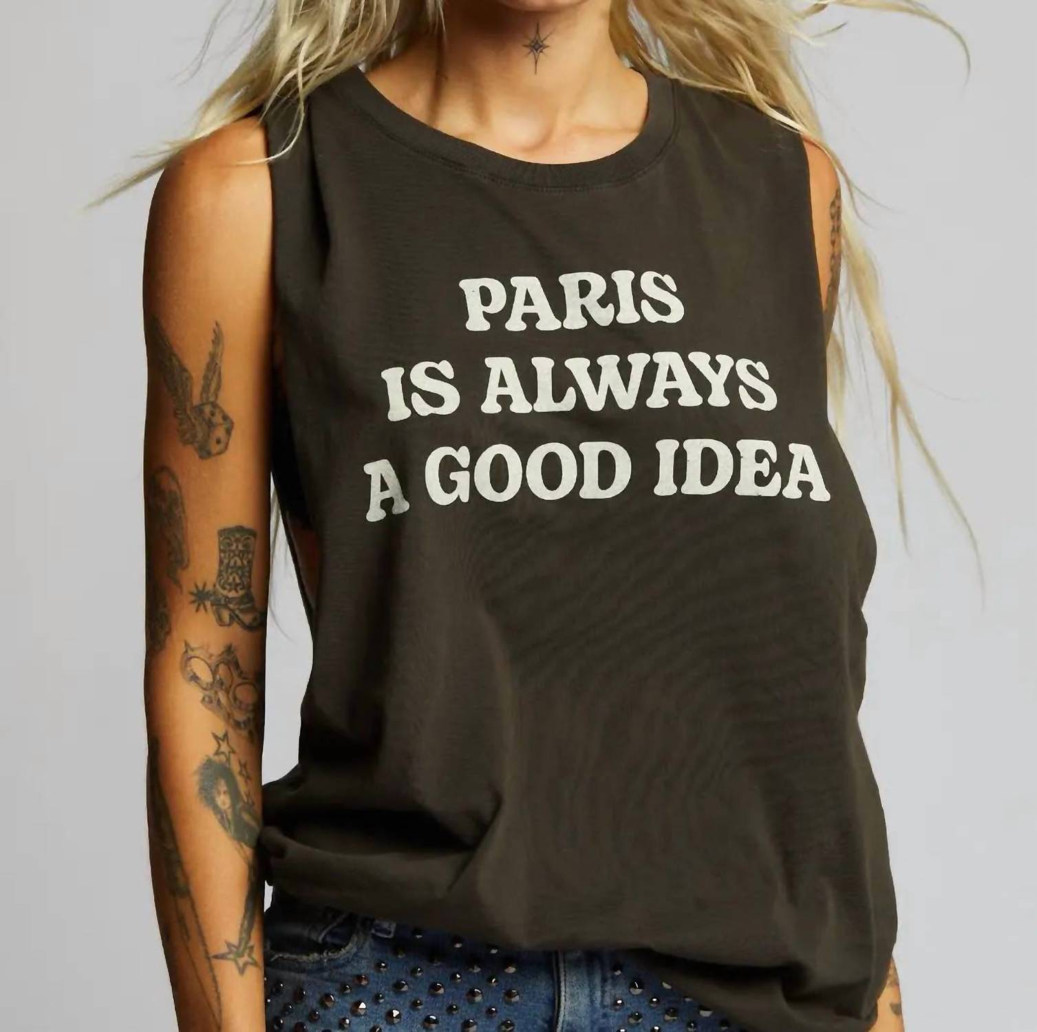 Recycled Karma Paris Muscle Tank Top in vintage black - women's tank top