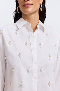 Foxcroft - Marina Pearl & Rhinestone Appliqué Long Sleeve Short Shirt