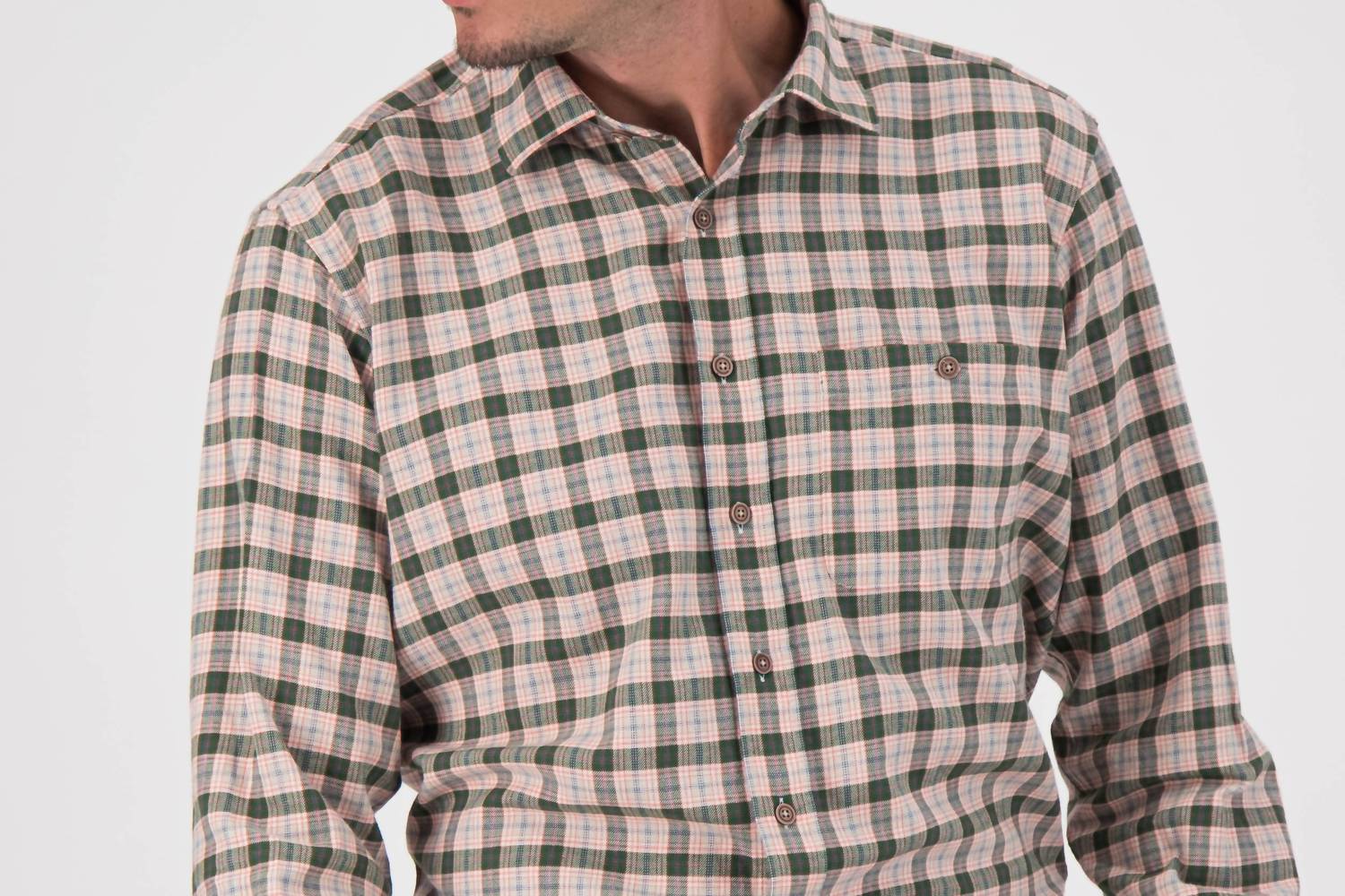 Turtleson Wilder Brushed Twill Sport Shirt in khaki glen - men's shirt - detail view