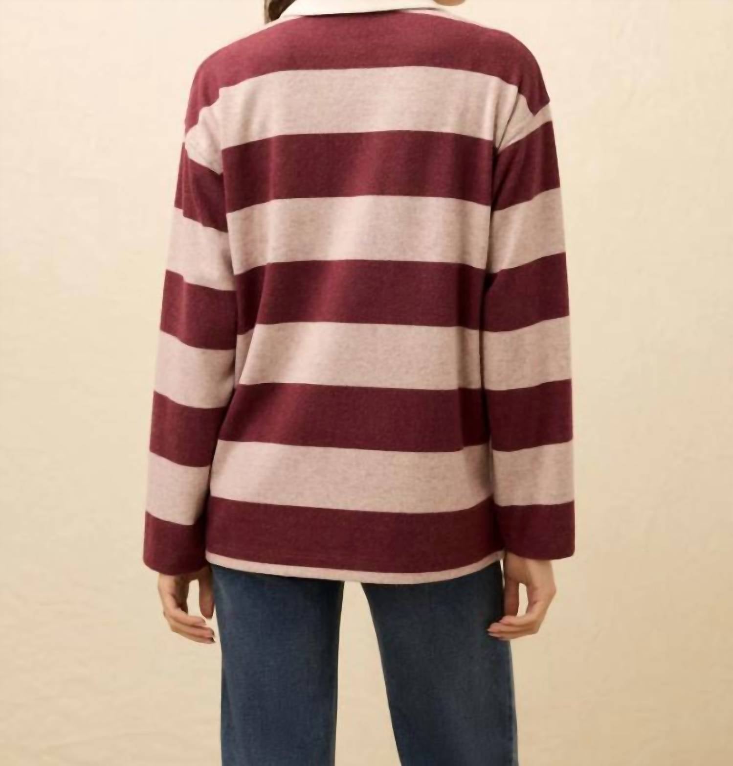 Faherty Women's Legend™ Popover Sweater in deep red rugby - women's sweater - detail view