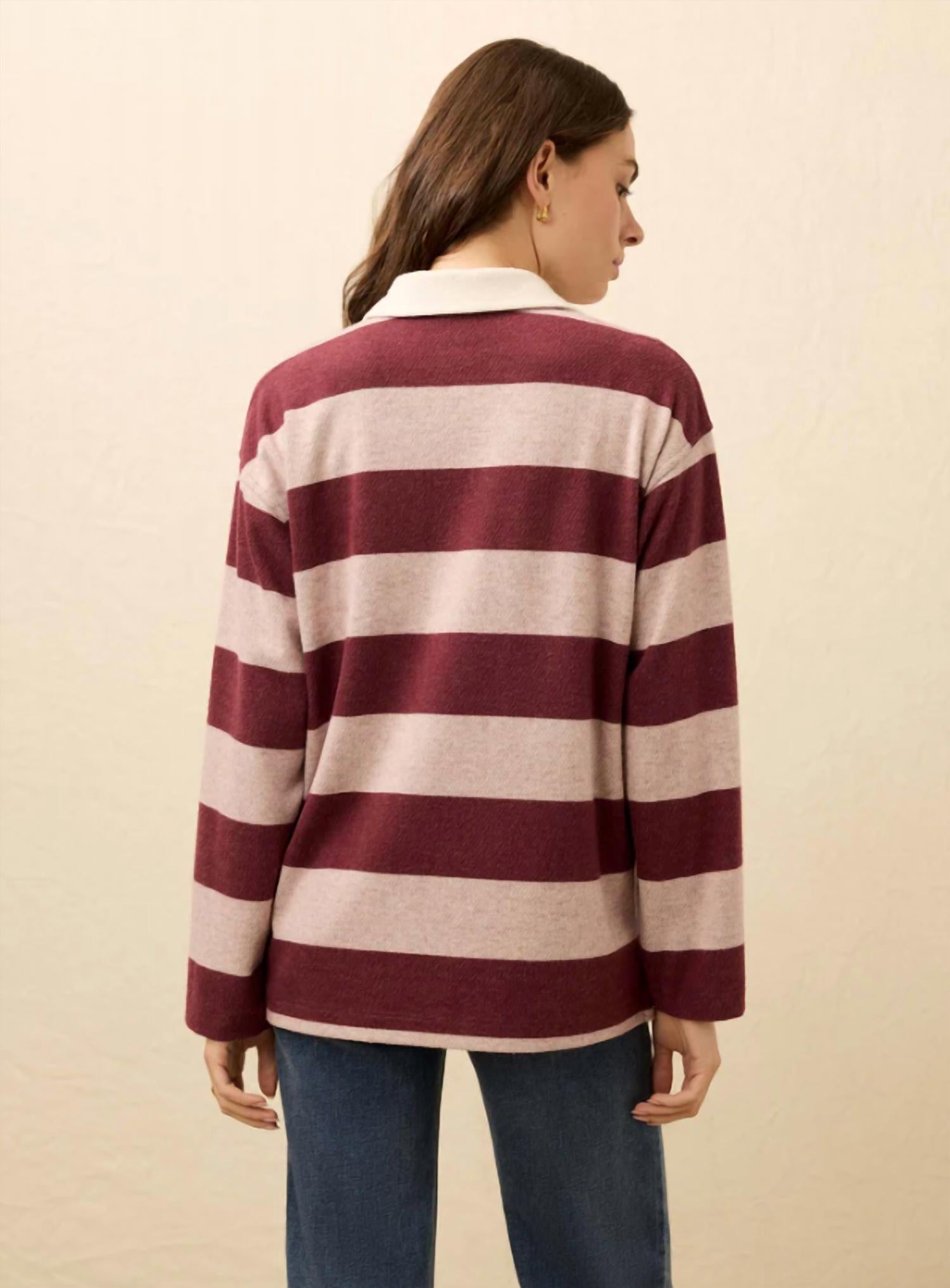 Faherty Women's Legend™ Popover Sweater in deep red rugby - women's sweater - alternate view