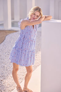 Skies Are Blue - Striped Mini Dress With Star Embroidery