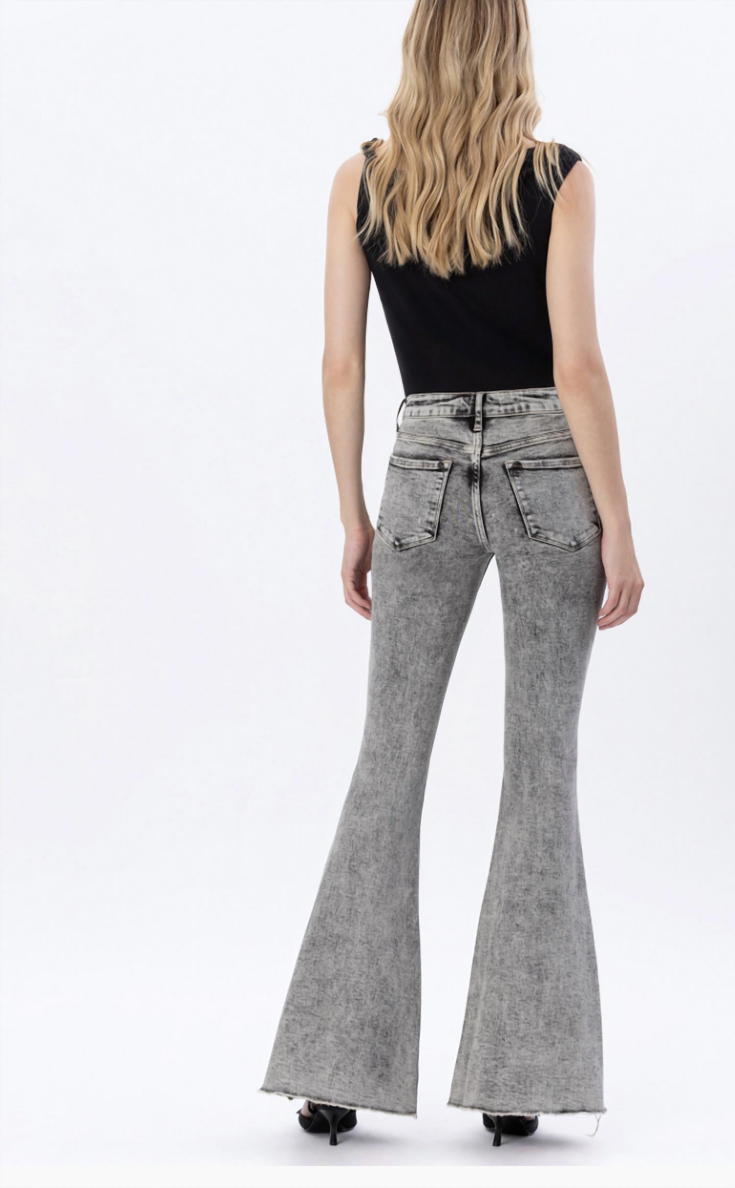 VERVET BY FLYING MONKEY High Rise Flare Jean in brown acid - women's jeans - detail view