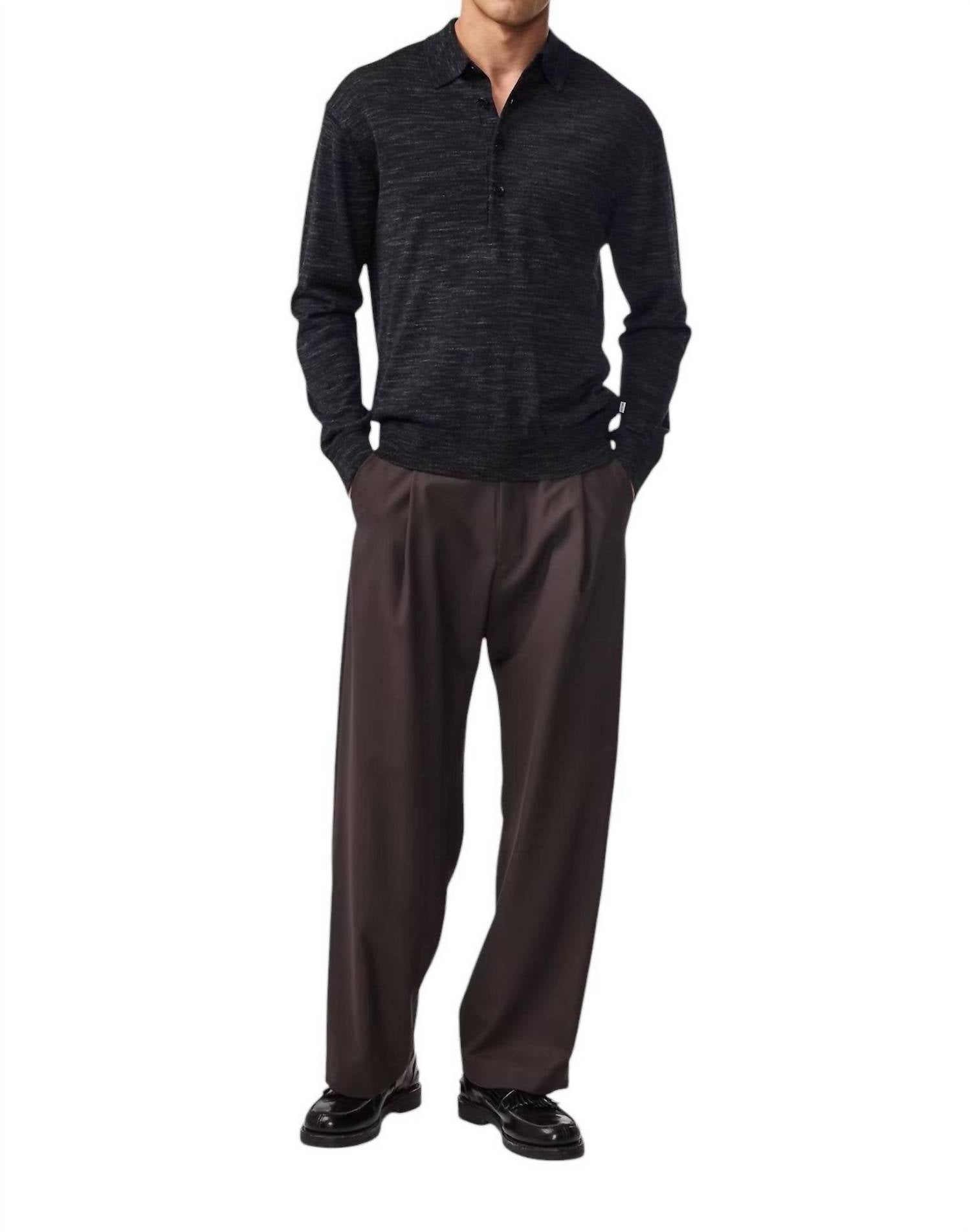 NN07 Raymond Long Sleeve Polo Sweater in black - men's shirt - detail view