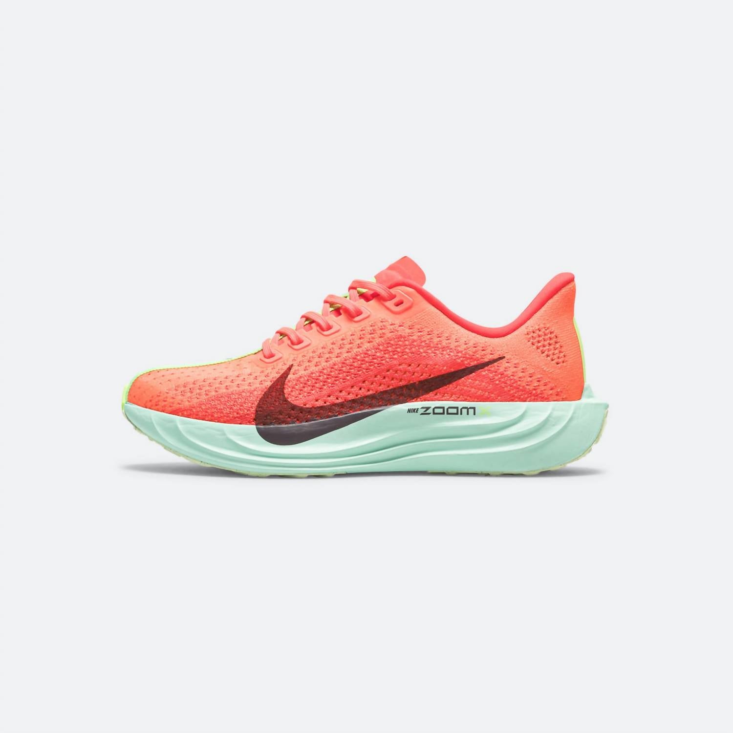 NIKE Women's Pegasus Plus Shoe in bright crimson cave purple lime blast - women's shoe - detail view