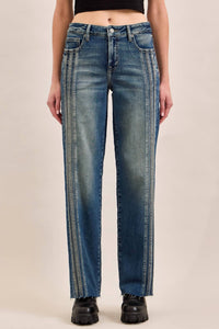 Hidden - Ella Mid-rise Classic Straight Jeans With Side Strips