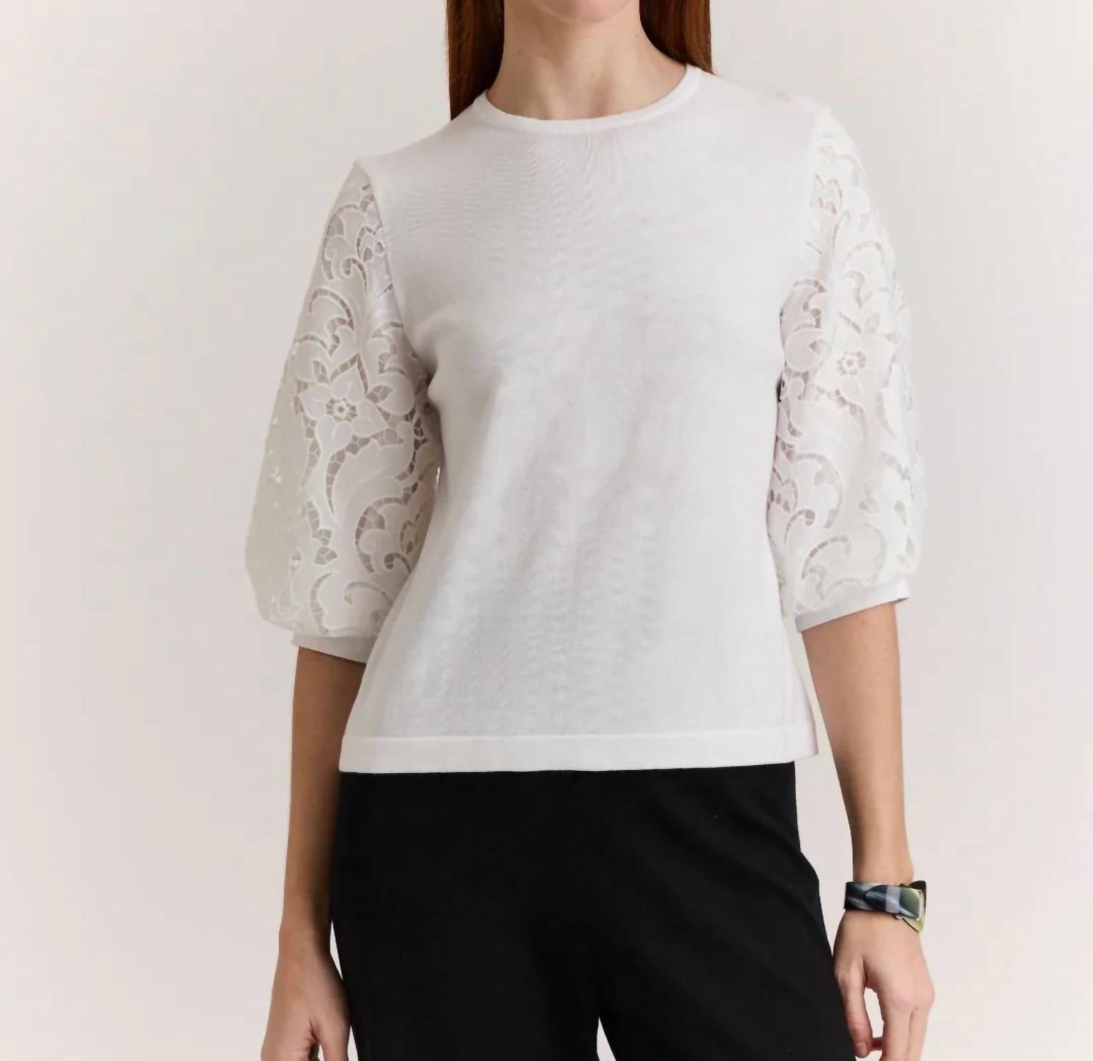 The H Edition - Millie Lace Elbow Sleeve Sweater