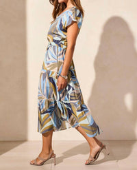 Tribal - Short Sleeve V-neck Tiered Dress