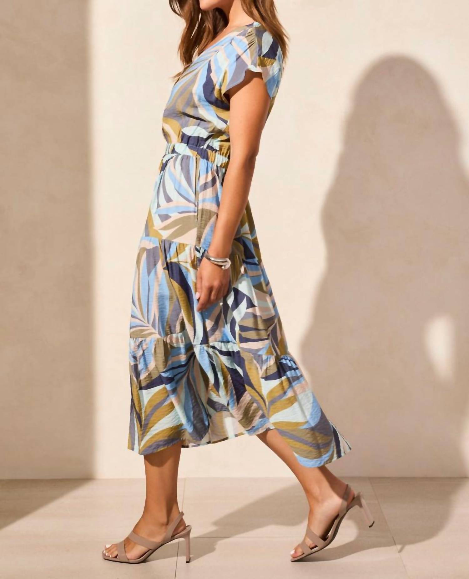 Tribal - Short Sleeve V-neck Tiered Dress