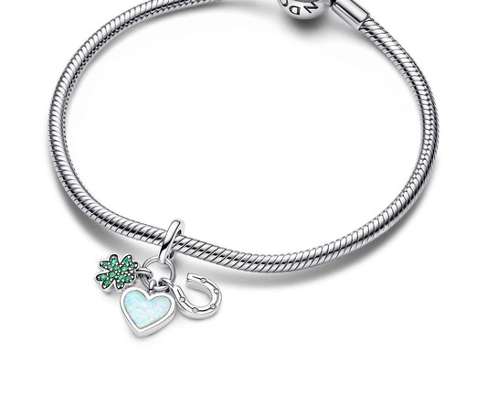 Pandora - Women's Four Leaf Clover Heart And Horseshoe Triple Dangle Charm