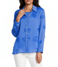 Multiples - Button Front Top With Floral Trim And Knit Tank
