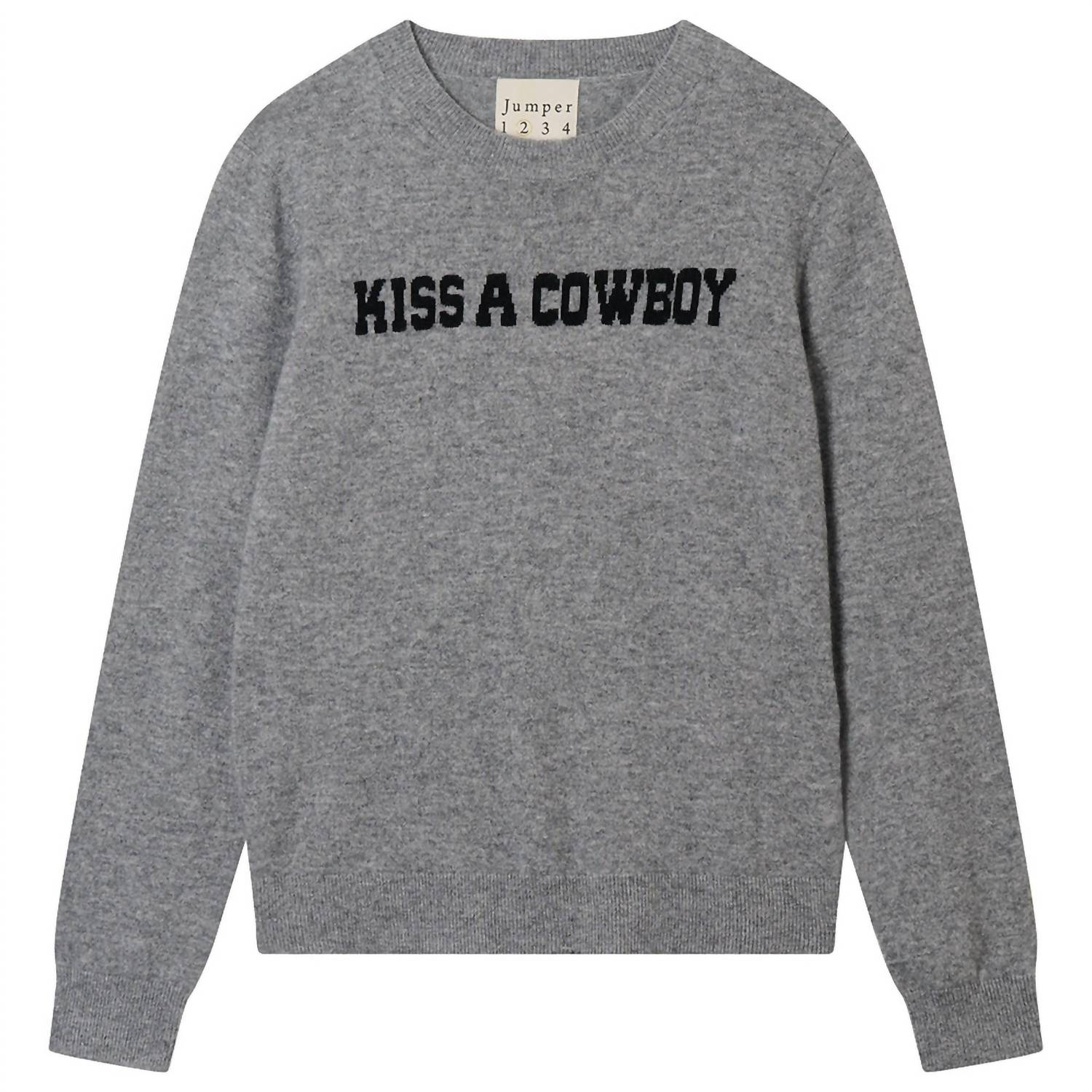 Jumper1234 Kiss A Cowboy Crew Sweater in mid grey black 1 - women's sweater - alternate view