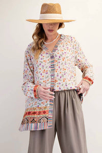 Easel - Mixed Print Button Down Top