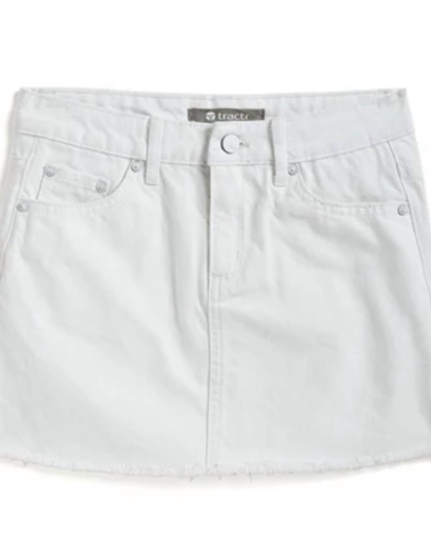 tractr Girl's Lisa Mini Fray Hem Skirt in white - kids' skirt - detail view