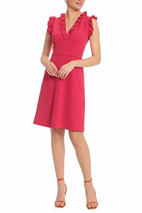 Maggy London - Ruffle Sleeves Short Crepe Dress