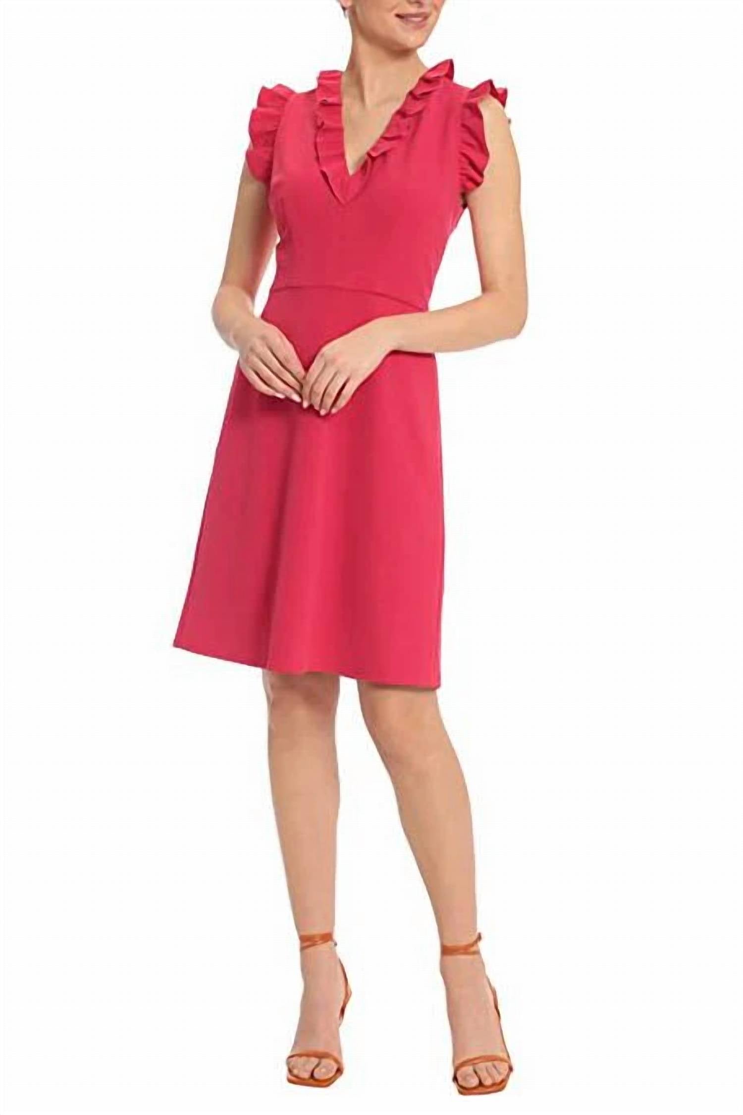 Maggy London - Ruffle Sleeves Short Crepe Dress