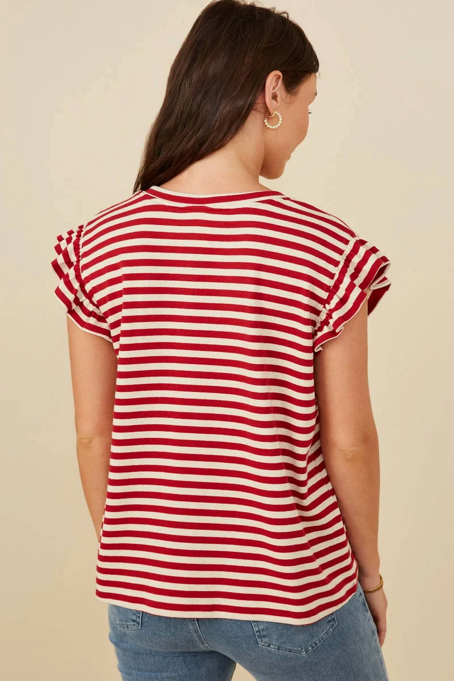 Hayden La - Star Pocket Striped Ruffled Knit Tank Top