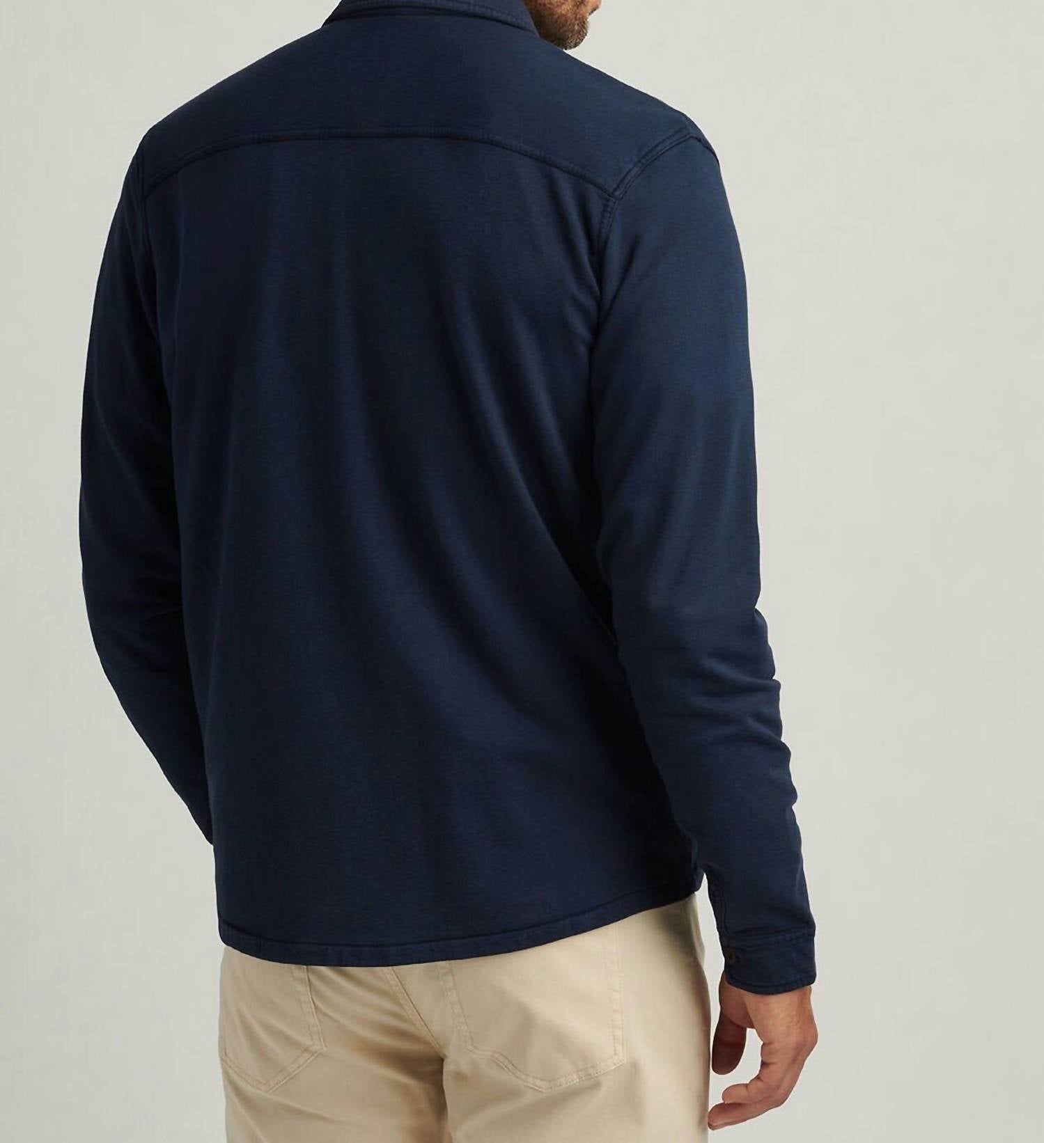 PETER MILLAR Lava Wash Fleece Knit Shirt Jacket in navy - men's jacket - detail view