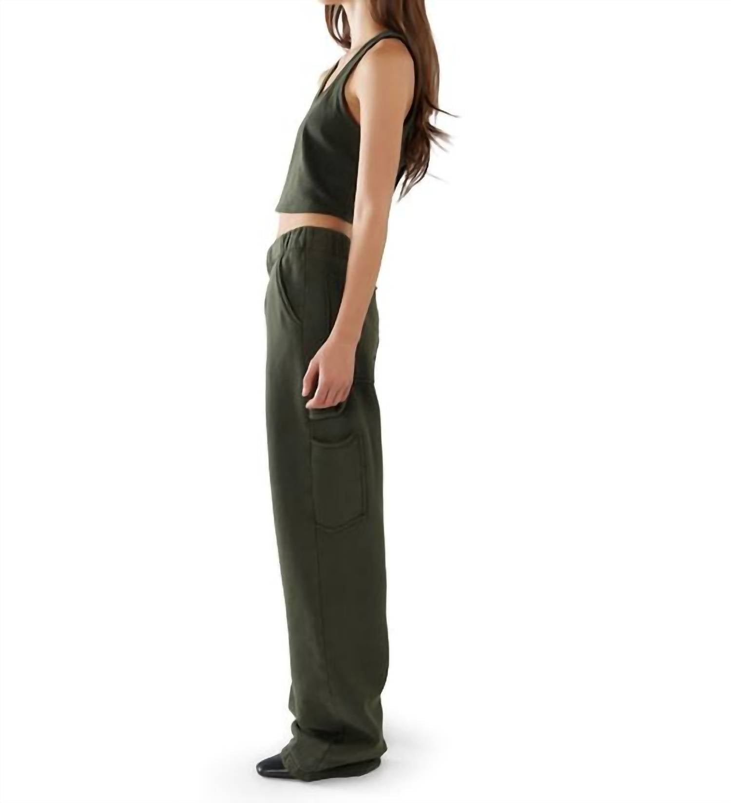 LES TIEN Kerry Crop Tank in washed forest - women's tank top - detail view