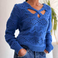 SEA Crochet Knit Sweater in blue - women's sweater