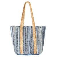 Vaan & Co. - Women's Denim Jute Handle Tote Bag