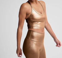 BEYOND YOGA On The Up Cropped Tank Top in liquid foil copper - women's tank top - detail view