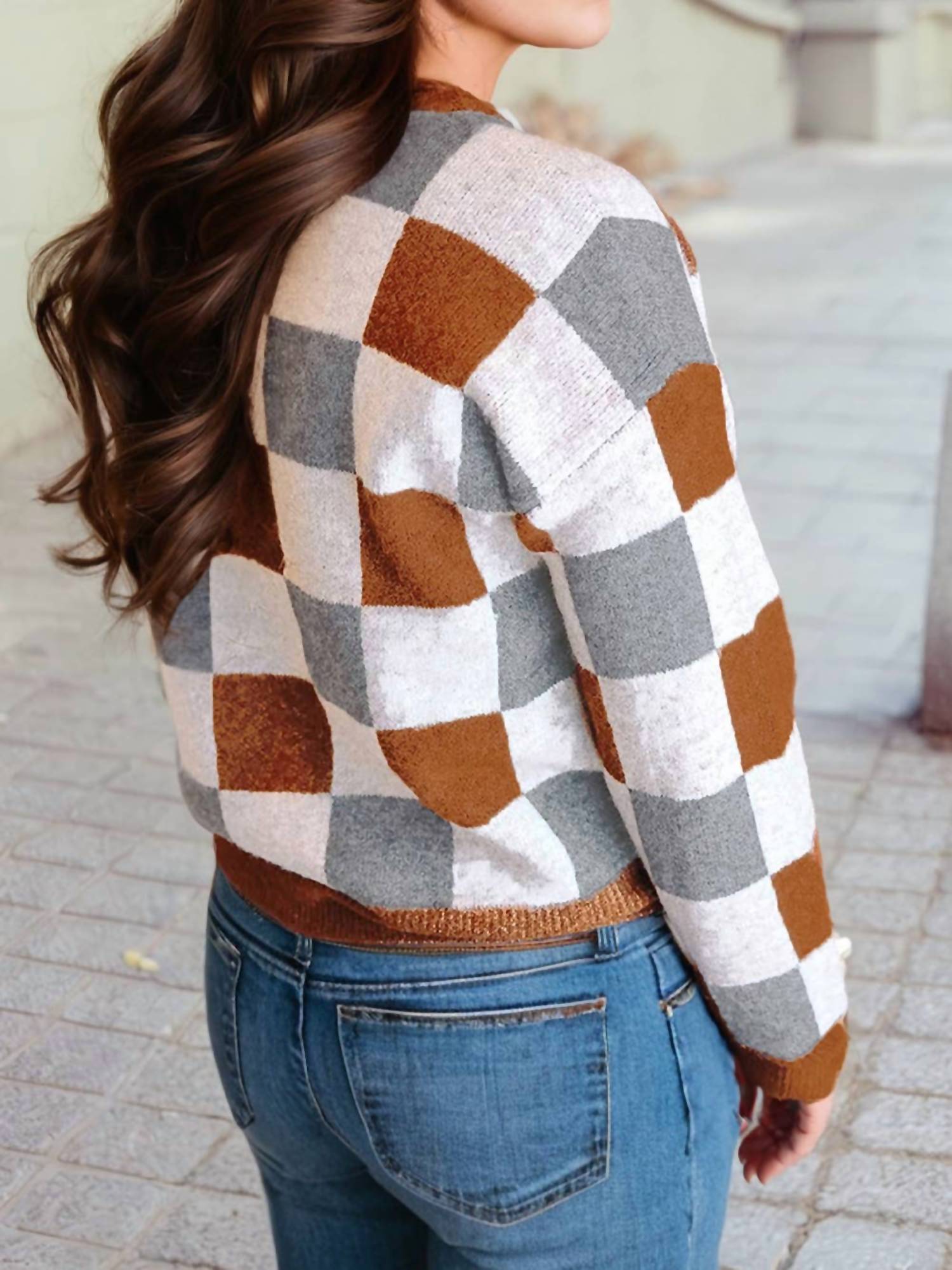 1 The Woman - Checkered Crewneck Sweater - Plus