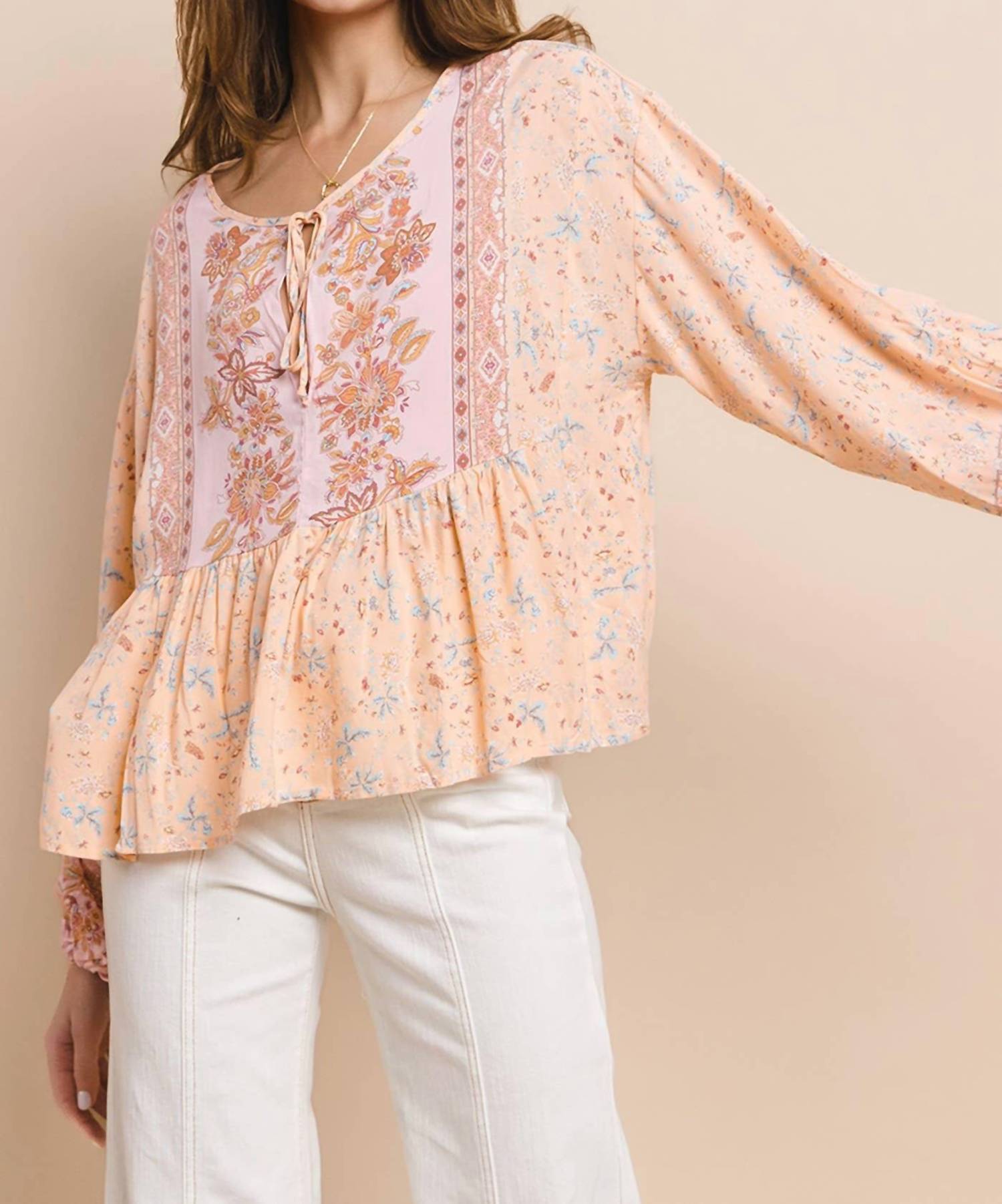 Wisteria Lane - Boho Paisley Peasant Top With Balloon Sleeves