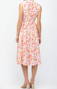 Fate - Women's Floral Print Jacquard Front Zip Closure Midi Dress