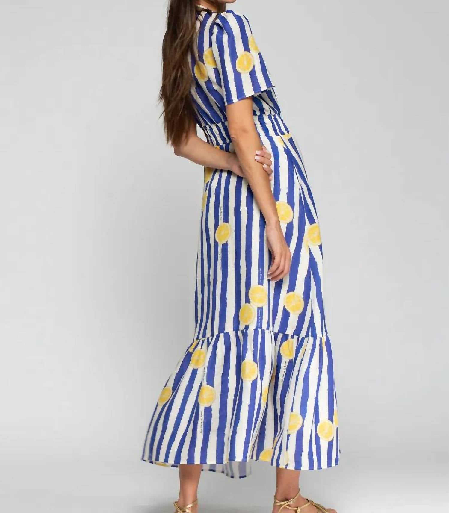 Vilagallo - Susie Lemon Striped Maxi Dress