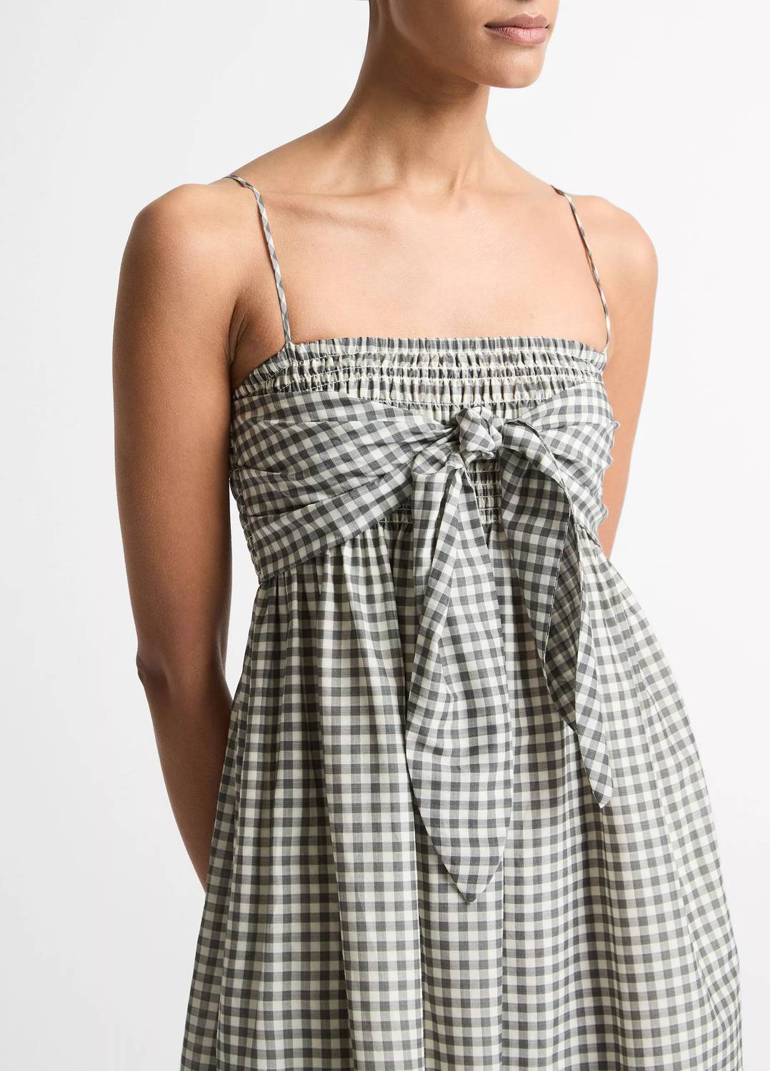 Vince - Gingham Cotton-silk Tie Smocked Dress