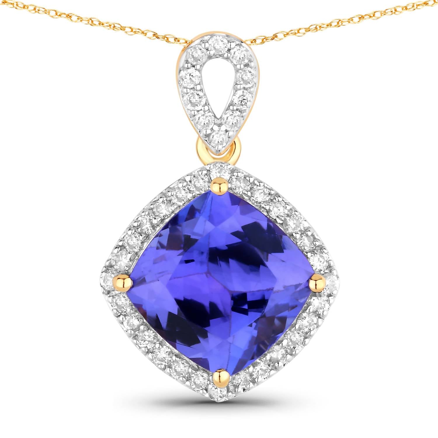 Diana M Jewels Women's Cushion Natural Tanzanite Pendant Necklace (2.54 Ct) - Signature in 14k yellow gold - women's jewelry - detail view