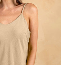 PAPARAZZI Linen Blend Solid Cami Tank Top in khaki - women's tank top - detail view