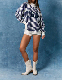 Le Lis - Stripe Mock Neck Sweatshirt With USA