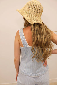Skies Are Blue - Milta Stripe Scalloped Lace Trim Tank Top