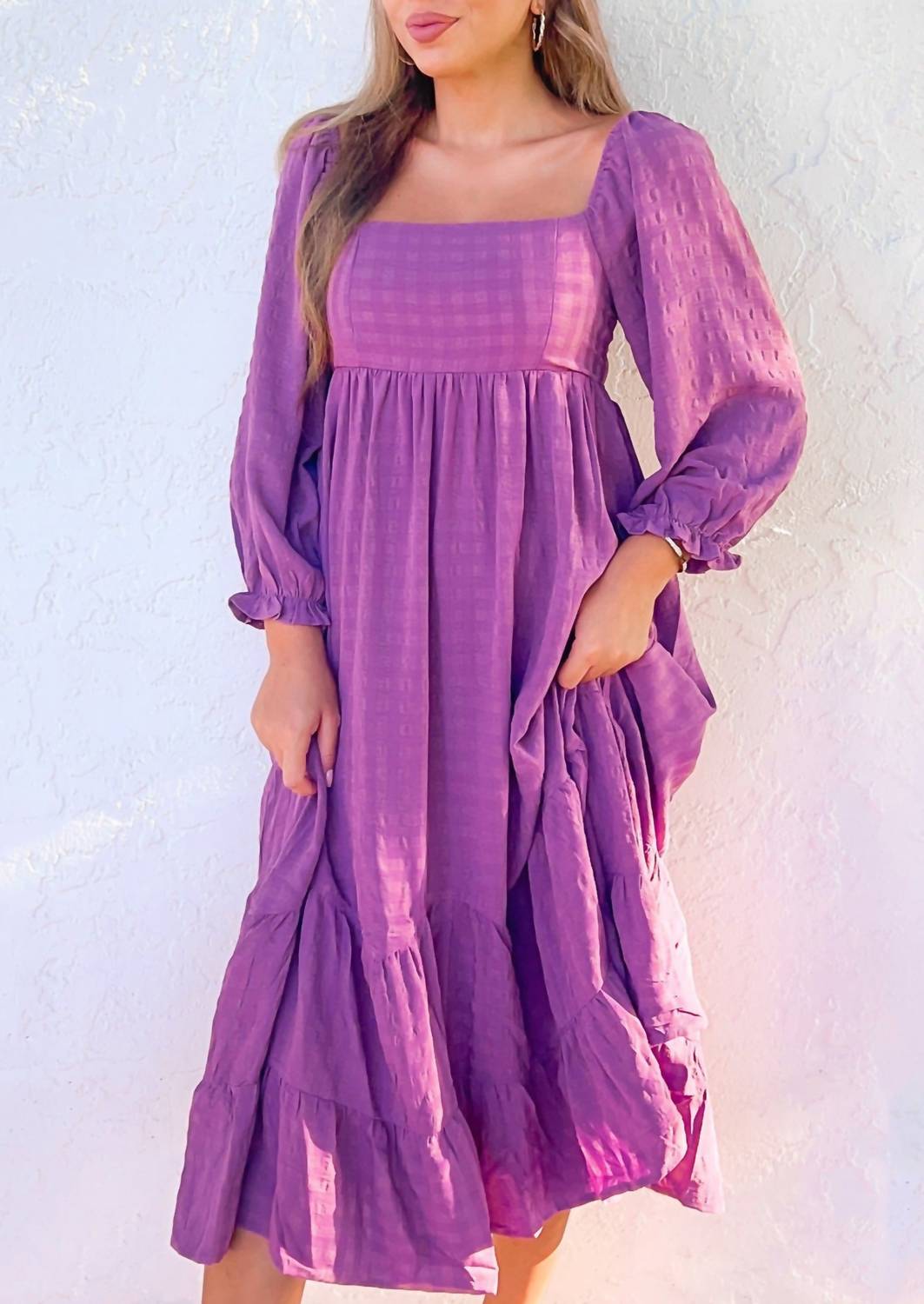 In The Beginning - Puff Sleeve Midi Dress