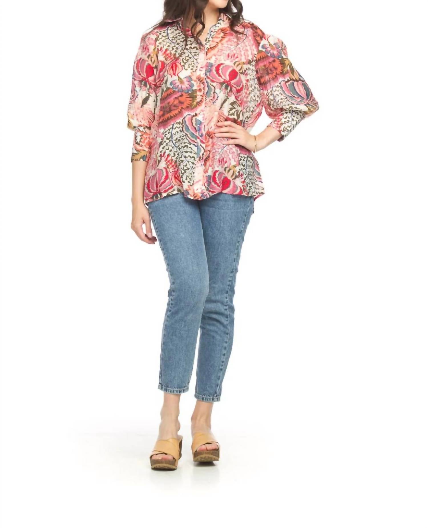 Papillon - Floral Collated Button Front Blouse