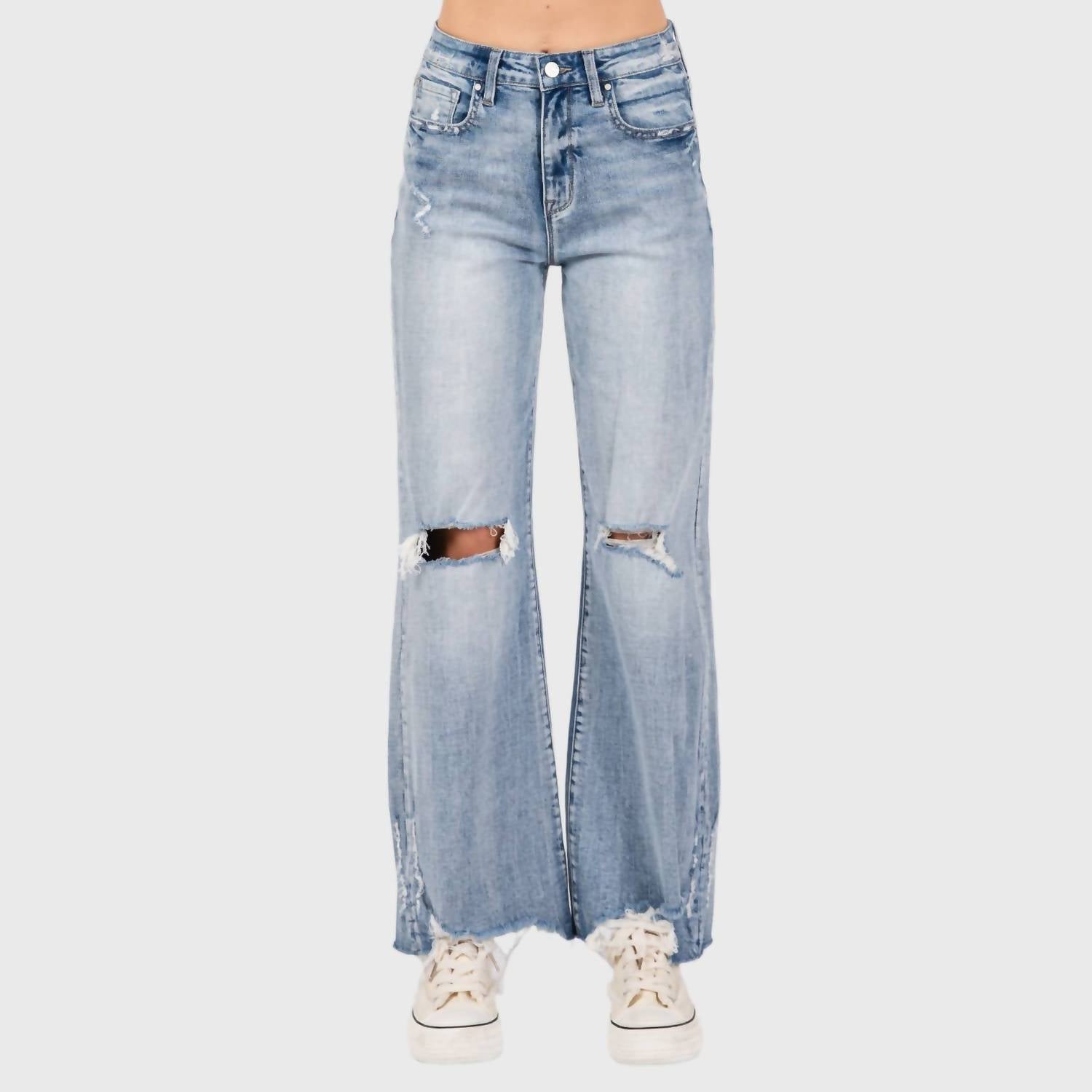 Petra153 - DISTRESSED HIGH RISE COMFORT VINTAGE FLARE JEANS