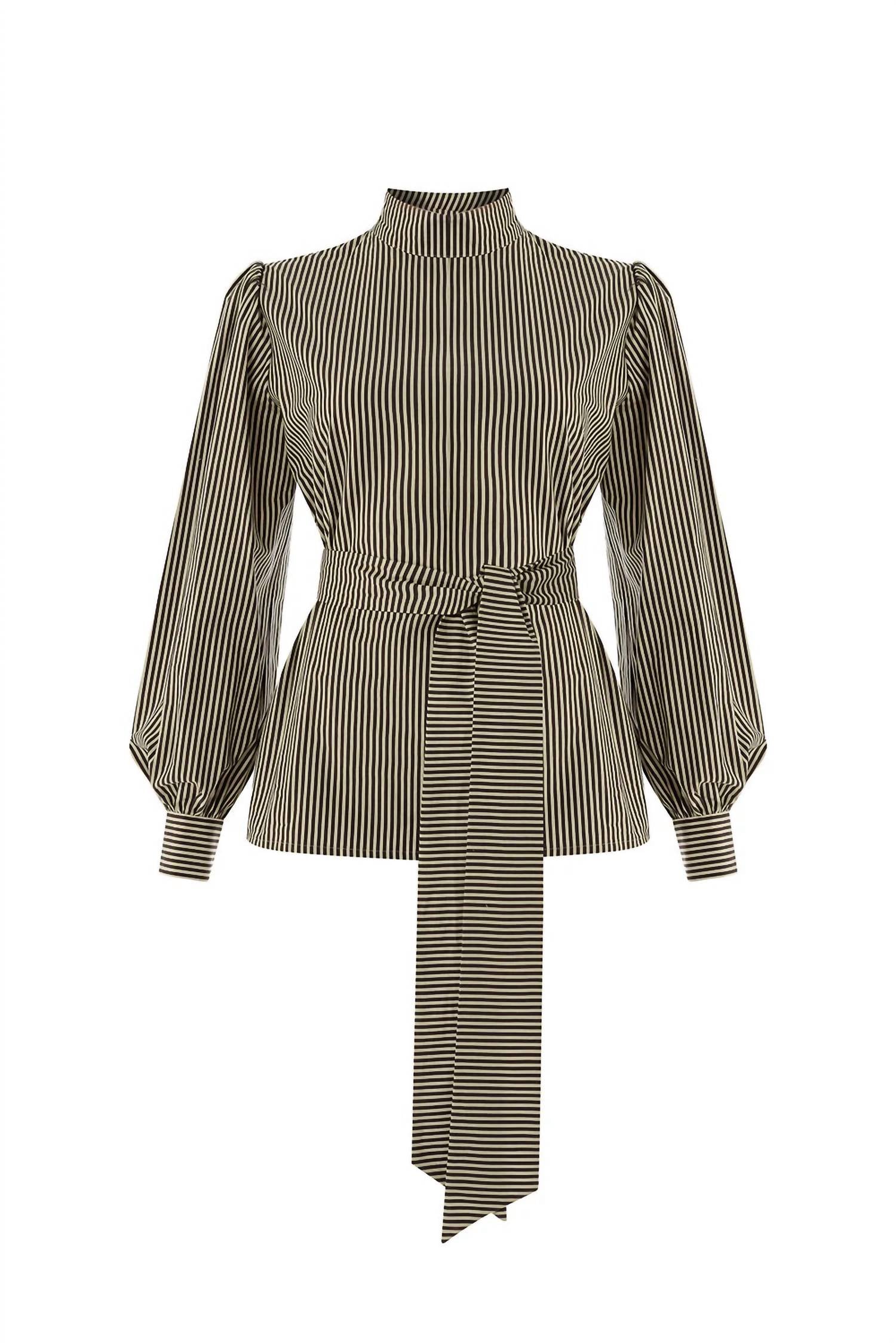 EXQUISE High Neck Cotton Blouse in brown - women's blouse - view 6