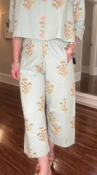 Ivy Jane Print Barrel Pant in aqua - women's pants - detail view