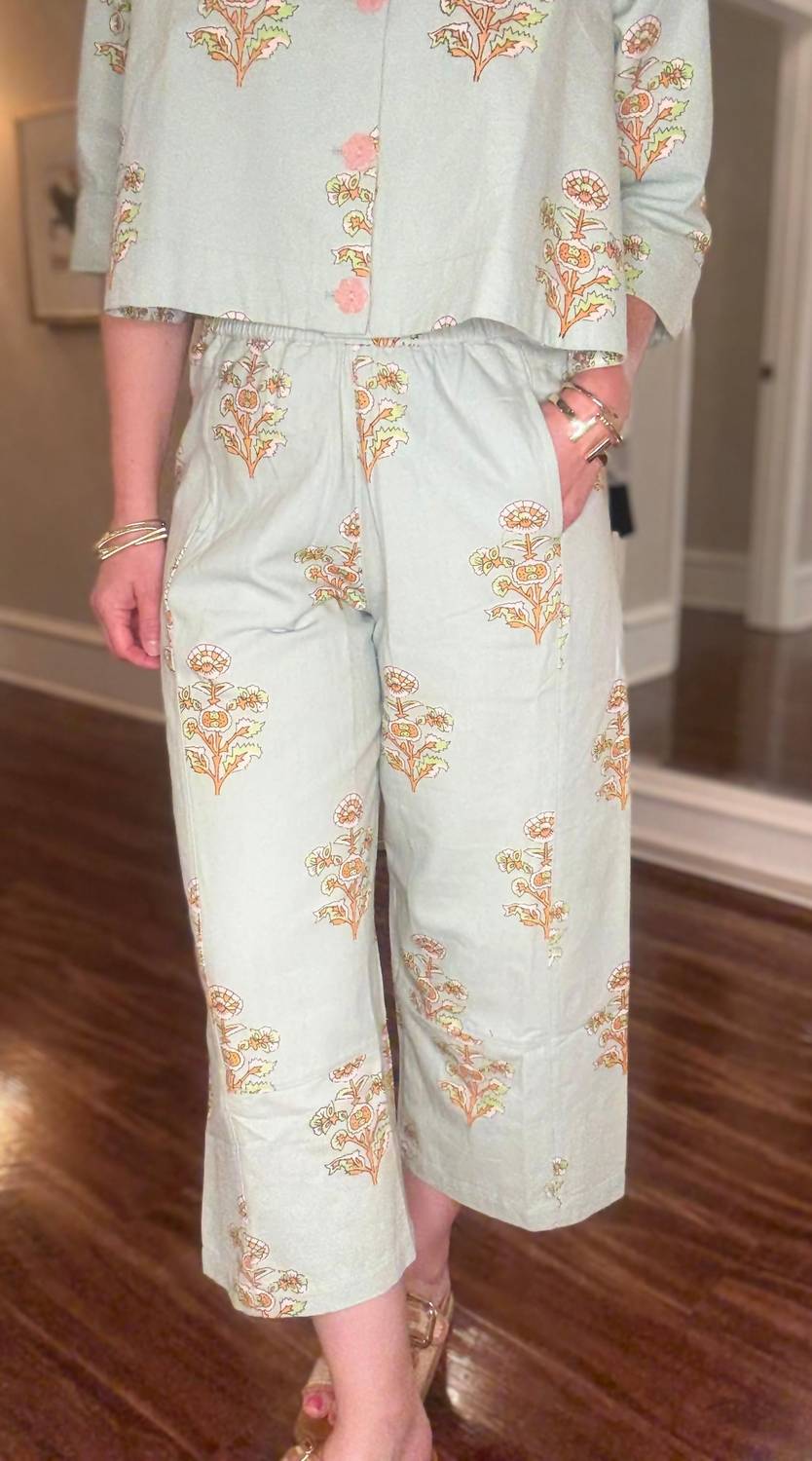 Ivy Jane Print Barrel Pant in aqua - women's pants - detail view