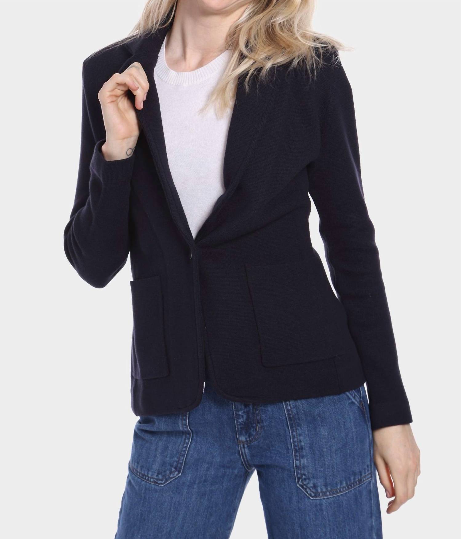 Minnie Rose - Cotton Blend Fitted Blazer