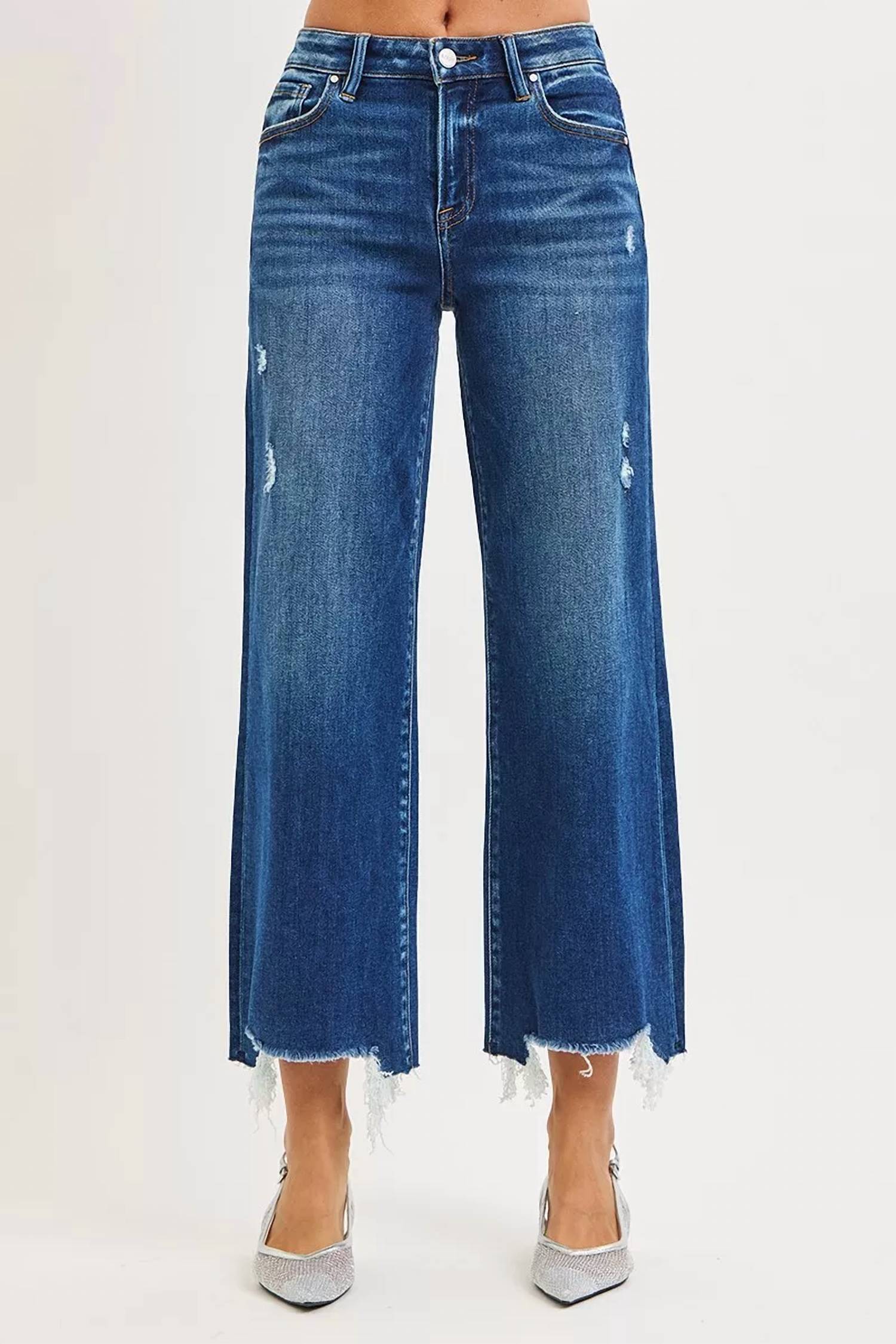 Risen - High Waist Crop Wide Leg Jeans