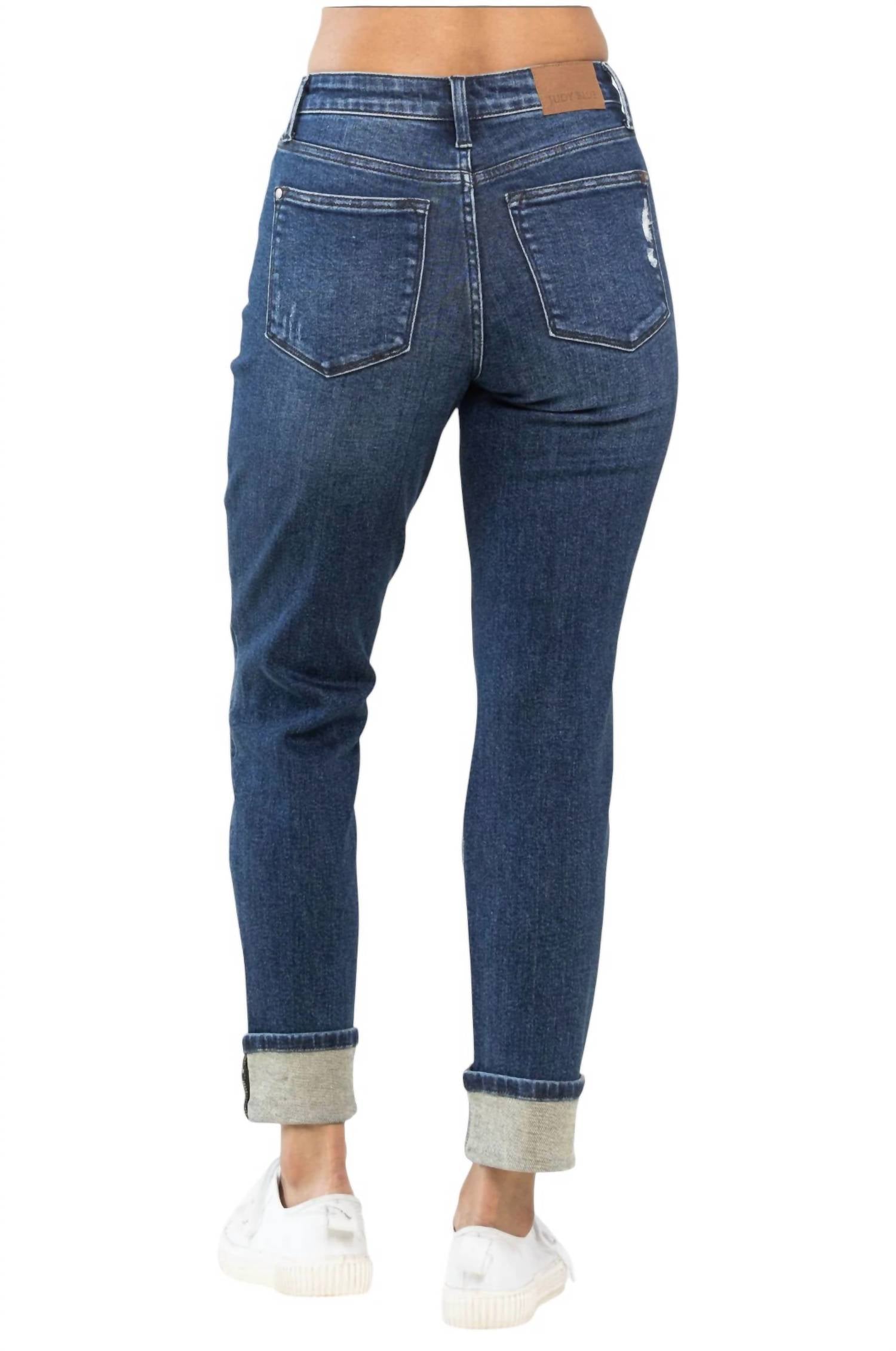 Judy Blue - Buffalo Plaid Destroyed Knee Boyfriend Jeans