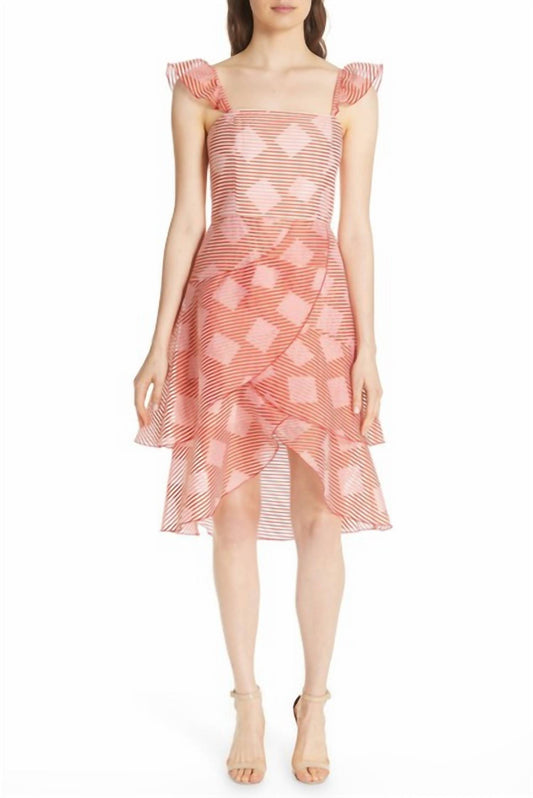 Alice + Olivia - Azura Red Striped Organza Waterfall Ruffle Dress