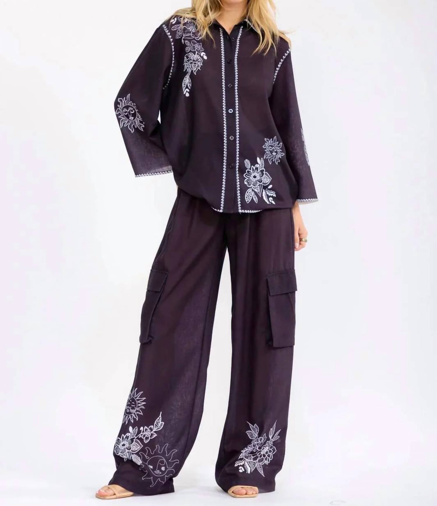 Little Secret Of Mine - Embroidered Wide Leg Pant Set